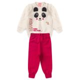 Conjunto Bebê Moletom Menina - Panda - Off White E Pink