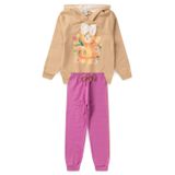 Conjunto Infantil Menina Moletom - Ursinho - Bege E  Rosa