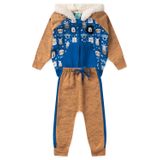 Conjunto Bebê Moletom Menino - Animais - Azul Marinho E Marrom