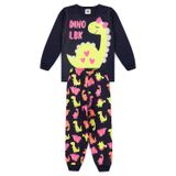 Pijama Infantil Meia Estação Menina - Dino - Azul Marinho