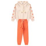 Conjunto Infantil Menina Moletom - Corações Pompom - Off White E Salmão