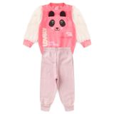 Conjunto Bebê Moletom Menina - Panda - Rosa Neon E Rosa