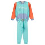 Conjunto Infantil Menina Moletom - Happy - Azul Piscina