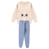 Conjunto Infantil Menina Moletom - Gatinha -off White E Azul