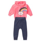 Conjunto Bebê Moletom Menina - Arco Íris - Rosa Neon E Azul Marinho