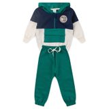 Conjunto Bebê Moletom Menino Com Capuz - Tricolor - Azul Marinho Verde E Off White