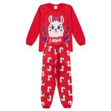 Pijama Infantil Meia Estação Menina - Lhama - Vermelho