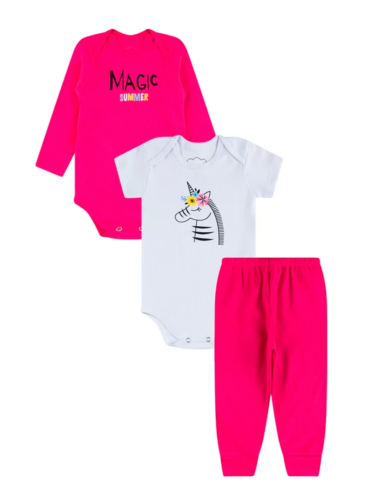 Conjunto Bebe Roupinha Body + Calça Enxoval Menina 3 Peças