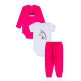 Conjunto Bebe Roupinha Body + Calça Enxoval Menina 3 Peças