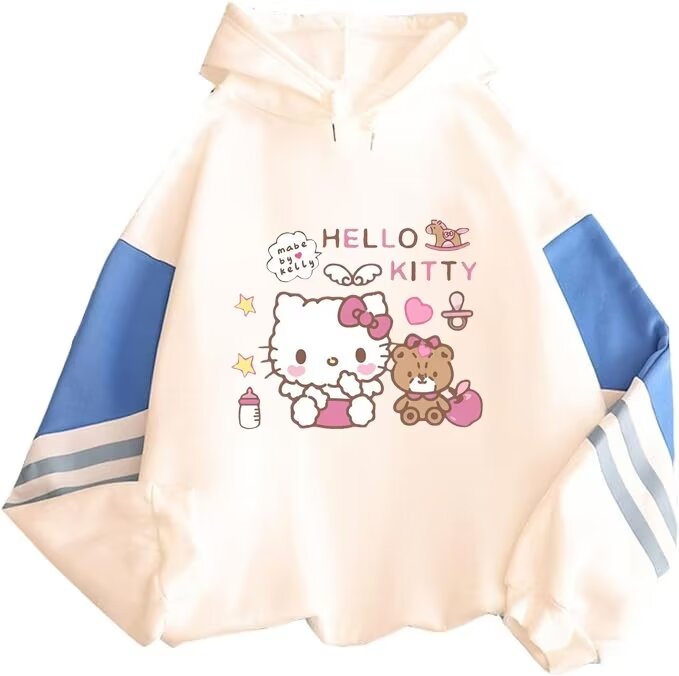 Moletom Sanmu Splice Design Print Hello Kitty Cat Bear