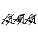 Kit 3 Espreguiçadeiras Dobrável Black Sb-l Preto/branco