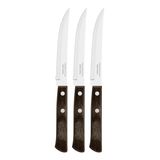 Kit 3 Facas De Churrasco Tramontina Polywood Inox Cabo Castanho