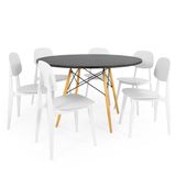 Conjunto Mesa De Jantar Redonda Eiffel Preta 100cm Com 6 Cadeiras Itália - Branco