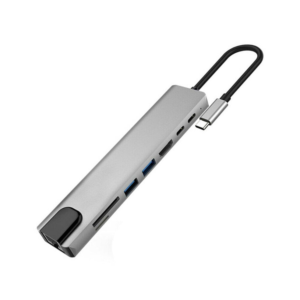 Hub Usb-c Para Tipo 3 8 Em 1 Com Usb 3.0 Hdmi Ethernet Cinza