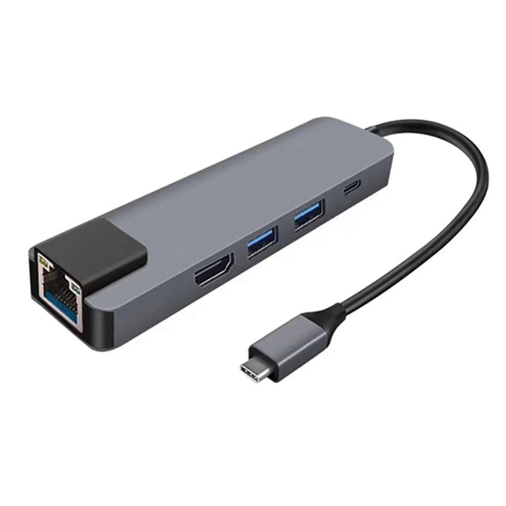 Hub Usb Tipo C 5 Em 1 Compatível Com Hdmi Com Gigabit R Grey