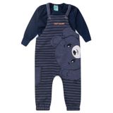 Conjunto Jardineira Bebê Moletom Menino - Urso - Azul Marinho