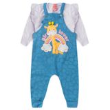 Conjunto Jardineira Bebê Moletom Menina - Girafa - Azul E Branco