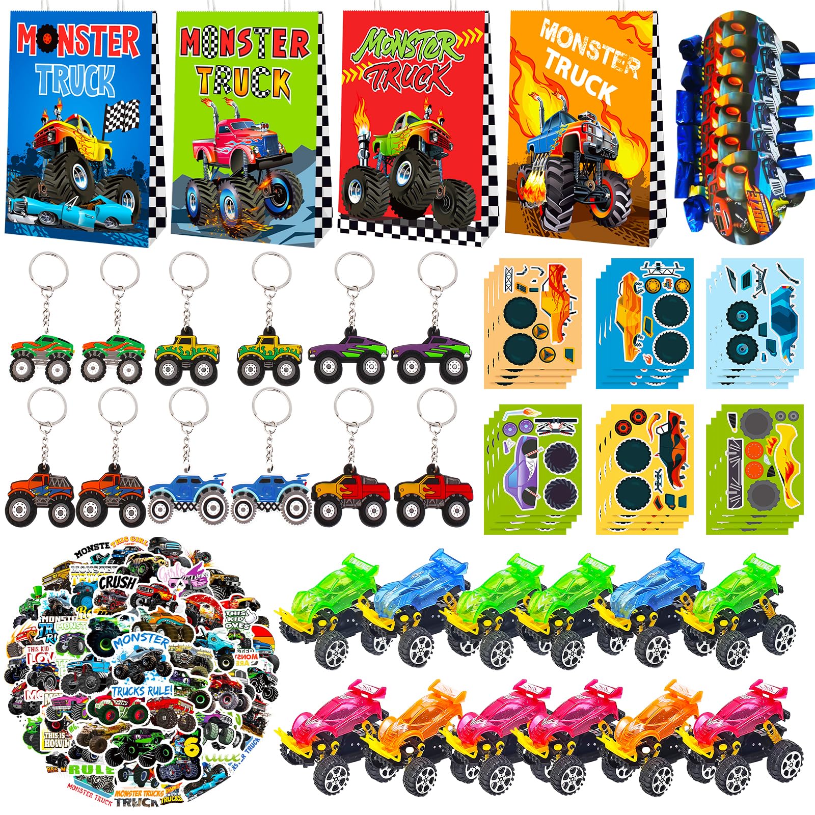 Conjunto De Lembrancinhas De Festa Monster Truck Theme 110 Unidades Para Crianças E Meninos