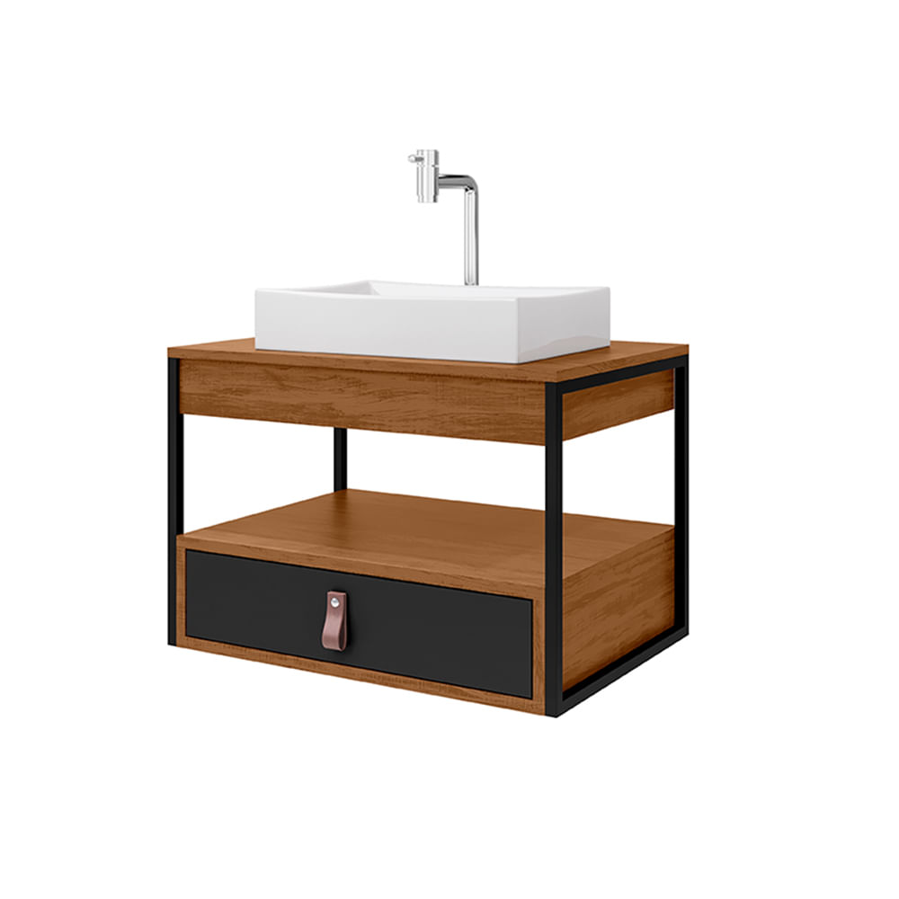 Gabinete Para Banheiro Harley Com 1 Gaveta E Cuba Dalla Preto/canela/preto