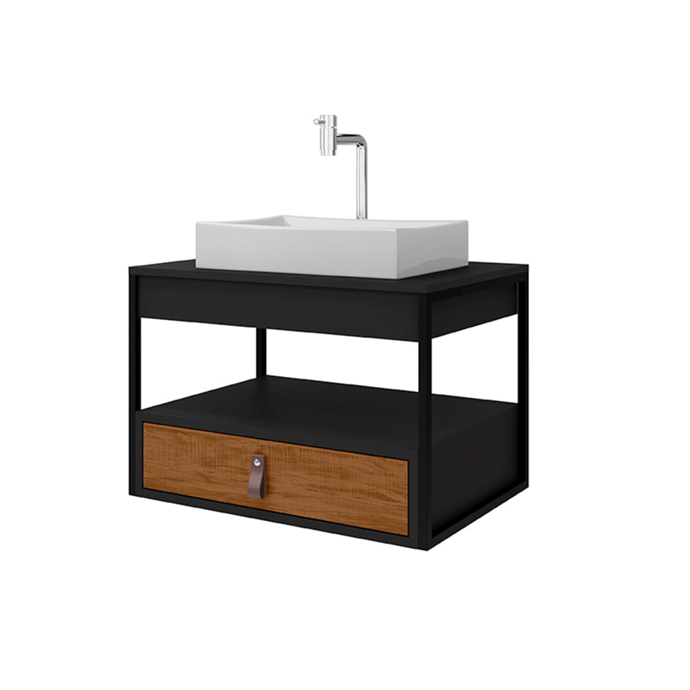 Gabinete Para Banheiro Harley Com 1 Gaveta E Cuba Dalla Preto/preto/canela