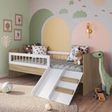 Cama Montessoriana De Solteiro Com Escada E Escorrega Affetto Aveiro Oak Com Branco