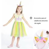 Vestido Unicorn Party Amarelo Para Meninas De 2 A 8 Anos +100 Cm