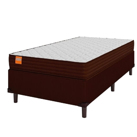 Cama Box Solteiro Colchão Molas Ensacadas Qatar 88x188x60cm Marrom / Branco - Suporta Até 200kg Por Pessoa