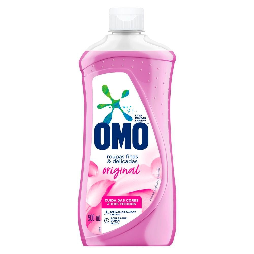 Sabão Líquido Omo Lava Roupa Finas E Delicadas Original 900ml - Embalagem Com 12 Unidades