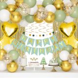 Decorações De Festa Hgh Sage Green Com Balões Dourados De Aniversário