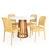 Conjunto Mesa De Jantar Redonda Talia Amadeirada Branca 100cm Com 4 Cadeiras Roma - Nude