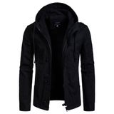 Casaco De Inverno Com Capuz Para Homens, Algodão Preto E Poliéster