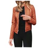 Blazer Feminino, De Couro Doce, Curto, Justo, Casual