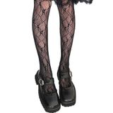 Mulheres Lolita Little Floral Lace Meia-calça Diamond Xadrez Jacquard Padronizado Meia-calça Arrastão Sexy Ver Através De Meia De Malha - Preto