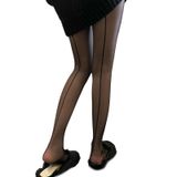 Mulheres Sexy Sheer Meia-calça Com Costura Dianteira Linha De Camarão Listrado Silky Tights - Preto