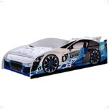 Cama Solteiro Carro Drift Azul Branco Caminha Resistente Decoração Quarto Infantil Menino - RPM Móveis