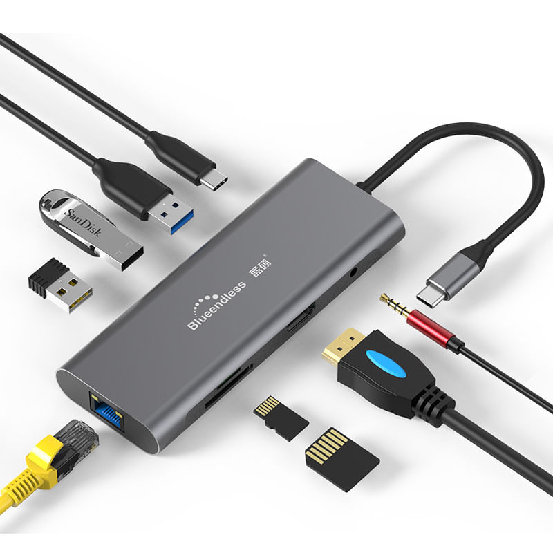 Adaptador De Hub De Rede Usb 3.1 Tipo C Hdmi Gigabit 9 Em 1