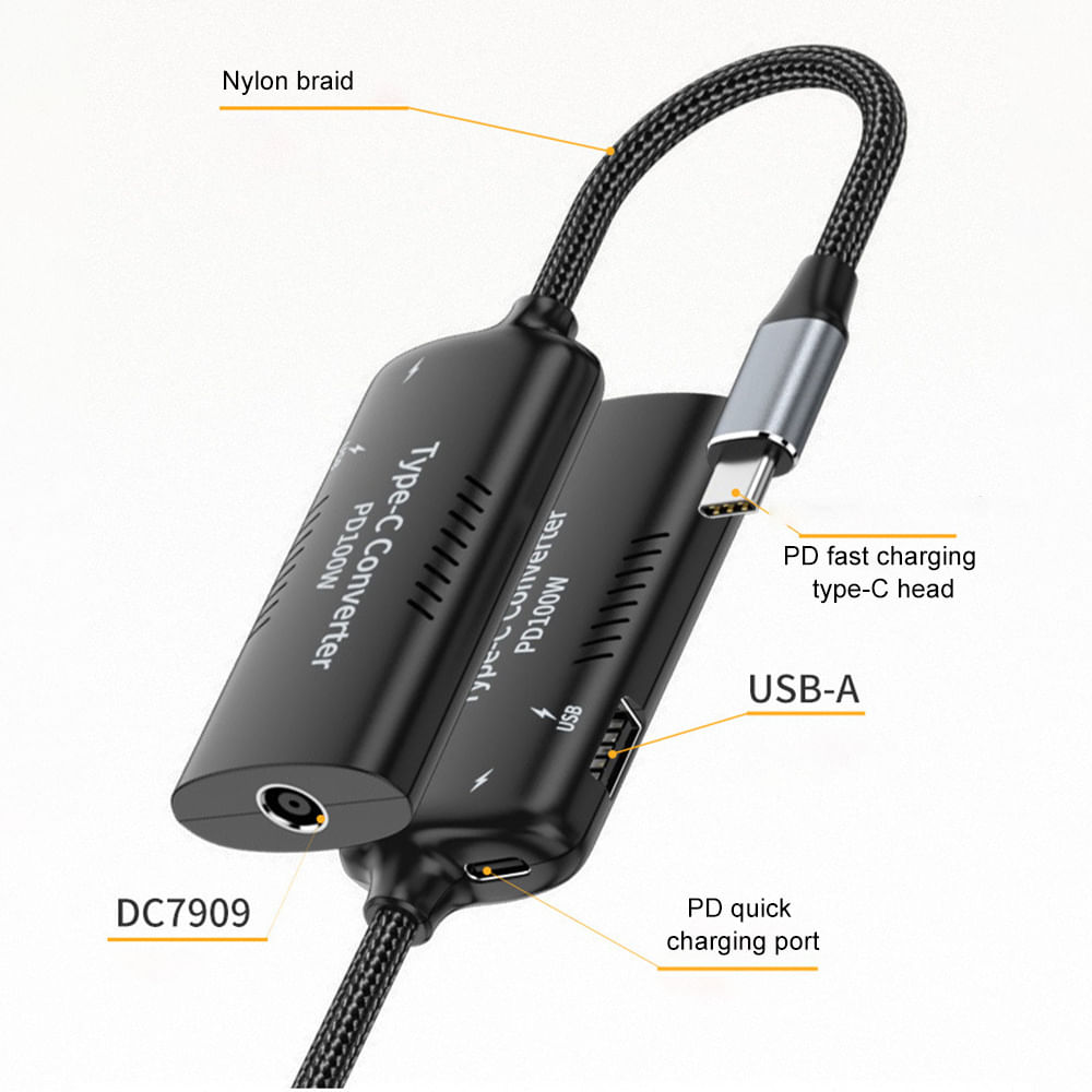 Adaptador De Alimentação Dc Para Usb Pd3.0 100w 5-20v Com Tampa Trançada De Nylon