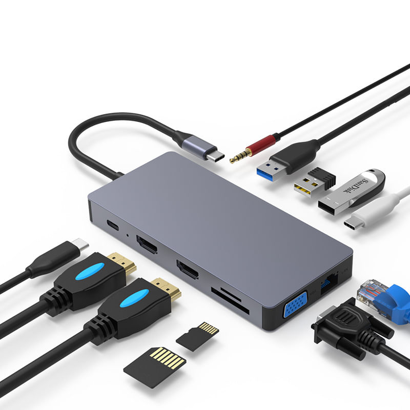 Adaptador De Hub Usb C 12 Em 1 Para Macbook Pro/laptops