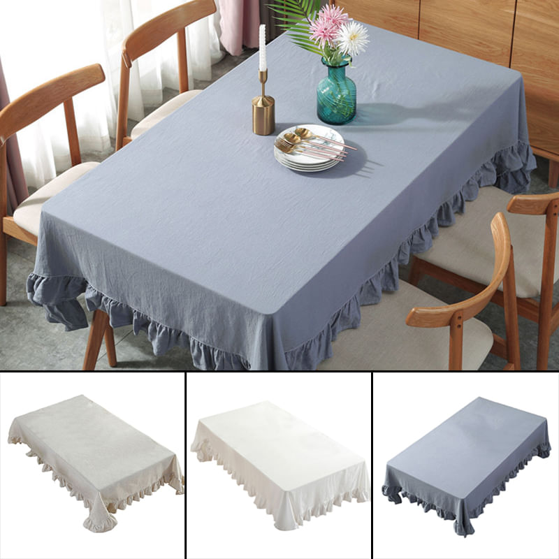 Toalha De Mesa De Linho E Algodão Com Babado Modern Farmhouse 100x140cm