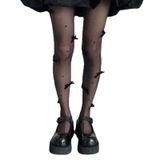 Mulheres Gáticas Sedosa Negra Pura Meia-calça Harajuku Bowknot Pearl Cosplay Tights