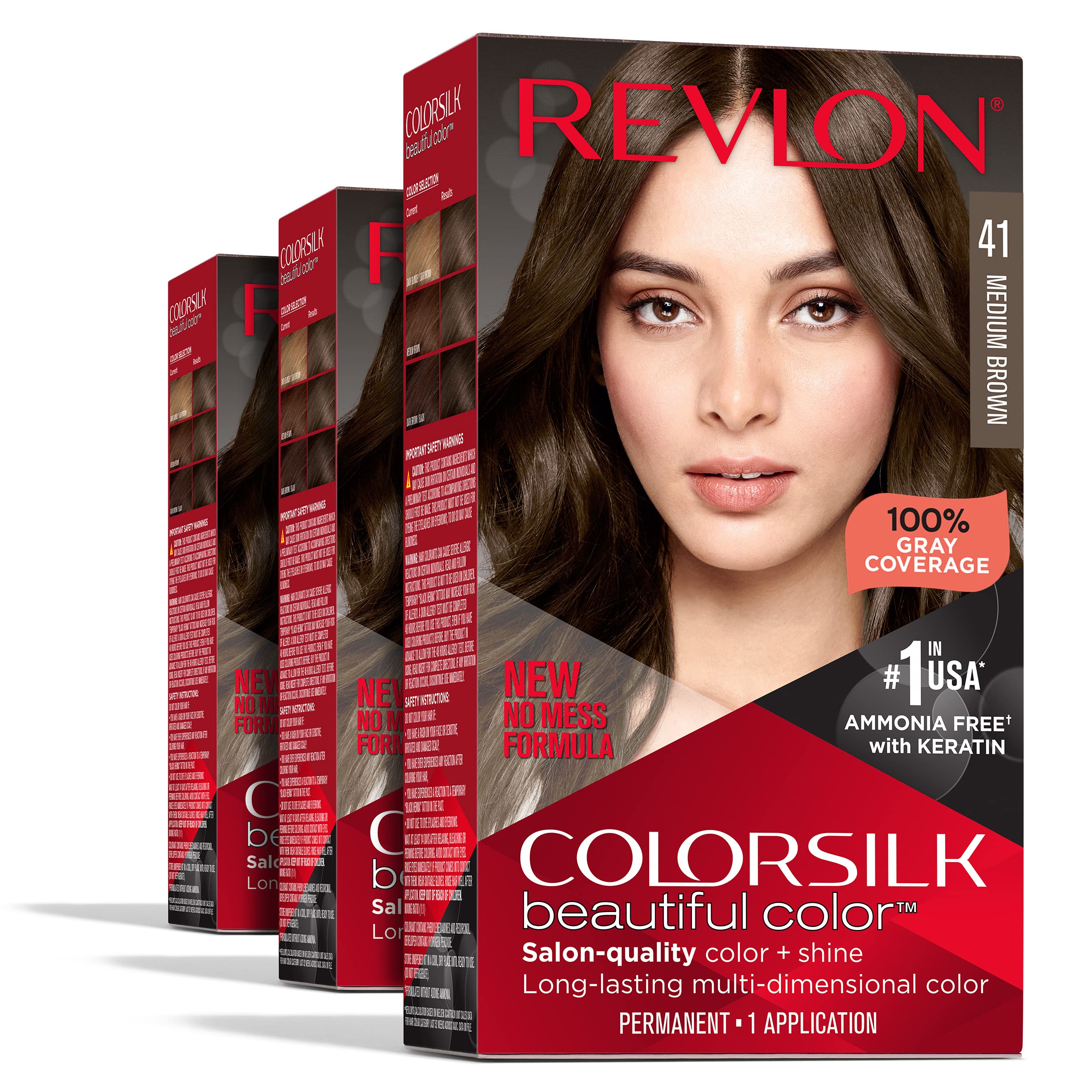 Tintura De Cabelo Revlon Colorsilk 041 Castanho Médio Com Cobertura 100% Cinza