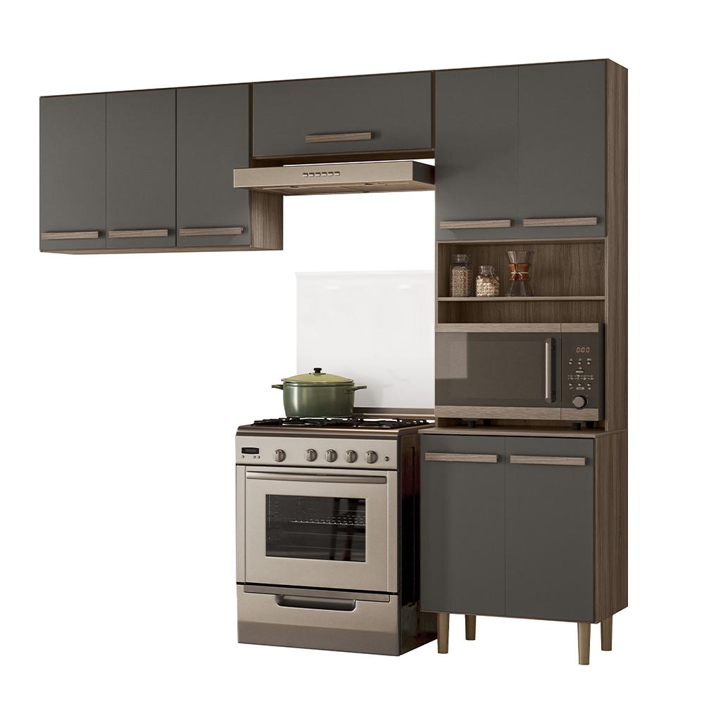 Armario De Cozinha Lemon Com 8 Portas 222 Cm Carvalho Nature/cinza