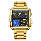 Relógio De Pulso Masculino Impermeável Dual Display Masculino Lige Dourado Preto S