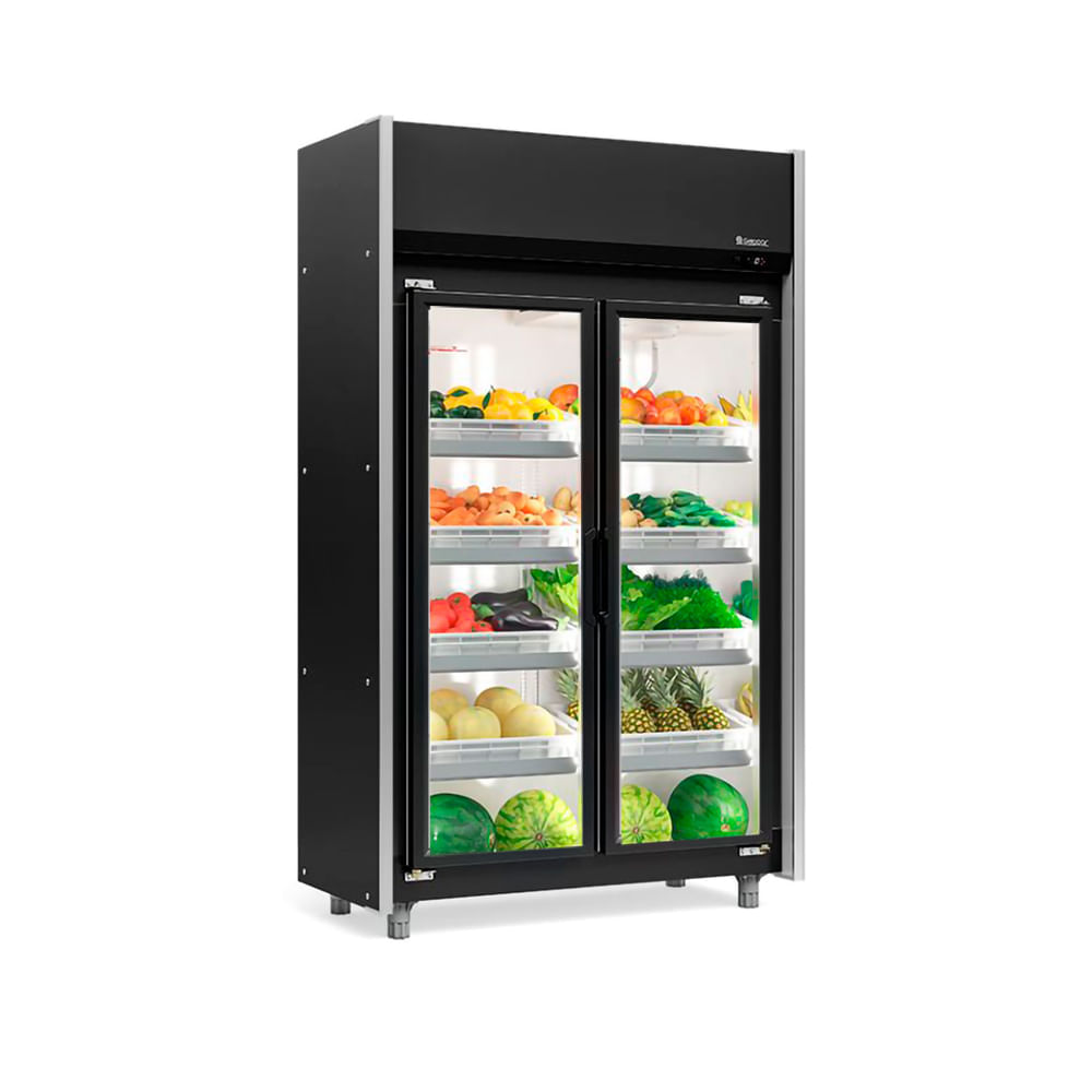 Refrigerador Vertical Auto Serviço Hortifruti  820 Litros Preto Com Led Frost Free Geas- 2 Portas Pr Gelopar 220v Gelopar