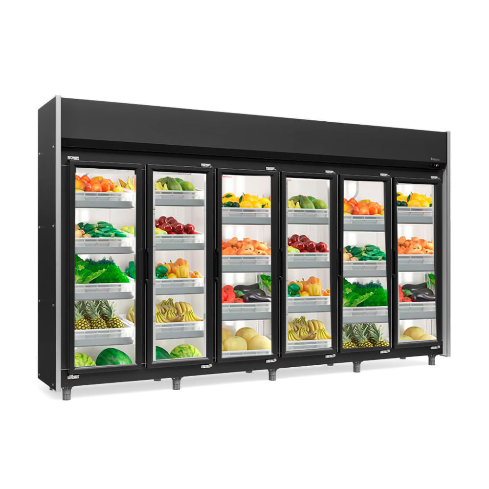 Refrigerador Vertical Auto Serviço Hortifruti 2340 Litros Preto Com Led  Fros Free  Geas- 6 Portas Pr  Gelopar 220v Gelopar