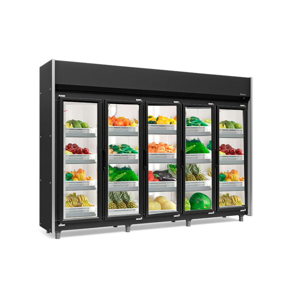 Refrigerador Vertical Auto Serviço Hortifruti 1960 Litros Preto Com Led  Fros Free  Geas- 5 Portas Pr  Gelopar 220v Gelopar