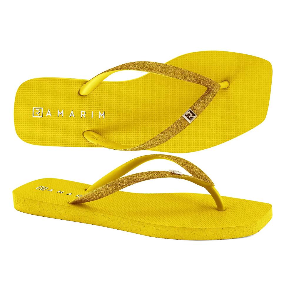 Chinelo Ramarim Bico Quadrado Glitte Ref 231233-14 Amarelo 33/34