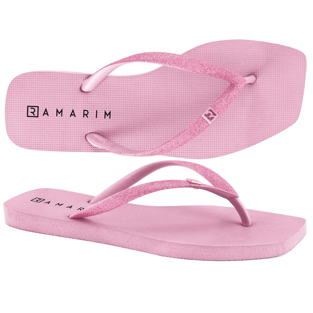 Chinelo Ramarim Bico Quadrado Glitte Ref 231233-8 Rosa Claro 35/36