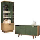 Conjunto Decorativo Cristaleira E Buffet Aparador Peggy/albâni Verde Pistache/freijó G26 - Gran Belo