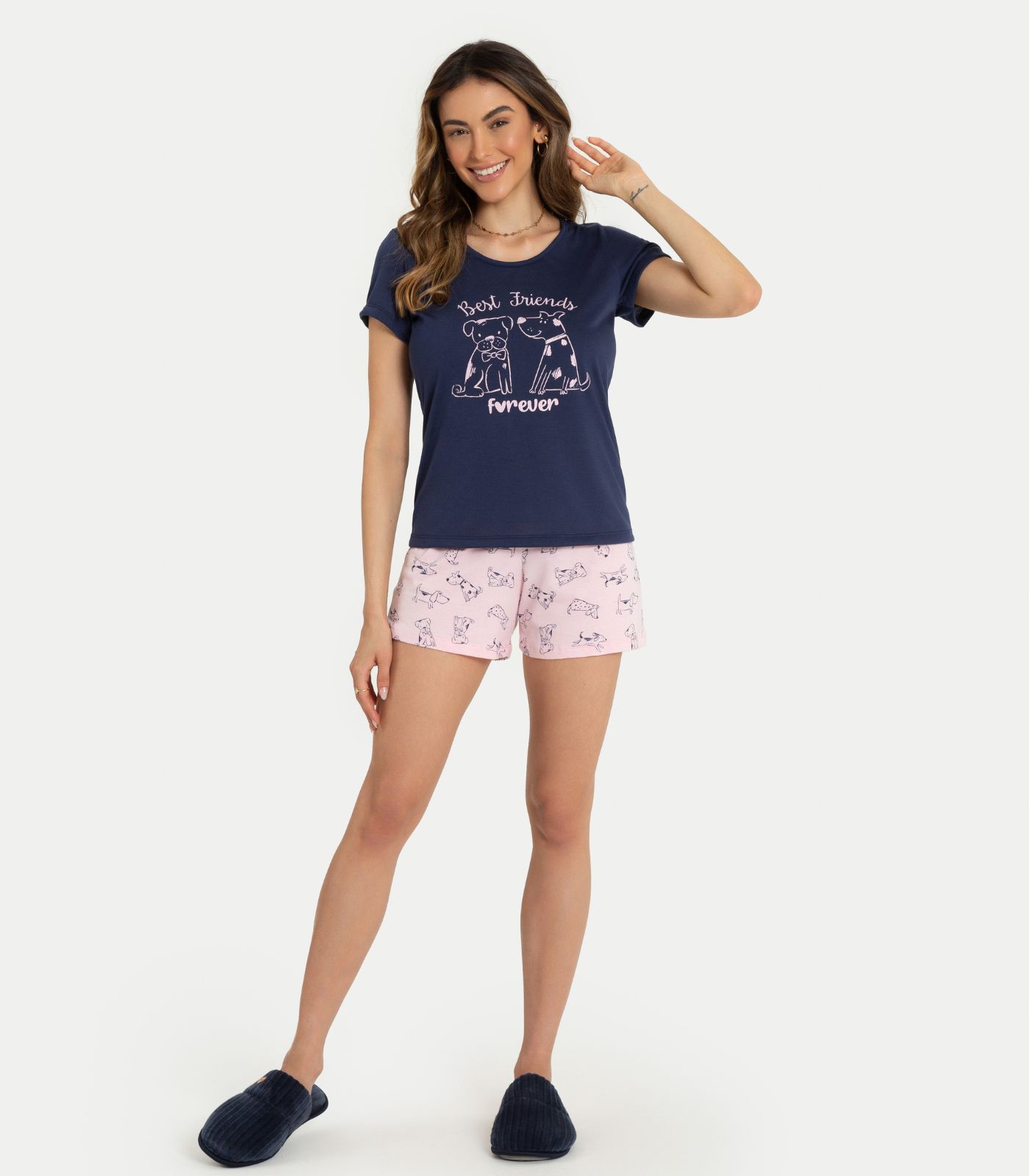 Pijama Feminino Best Friends Mensageira Da Paz Azul M